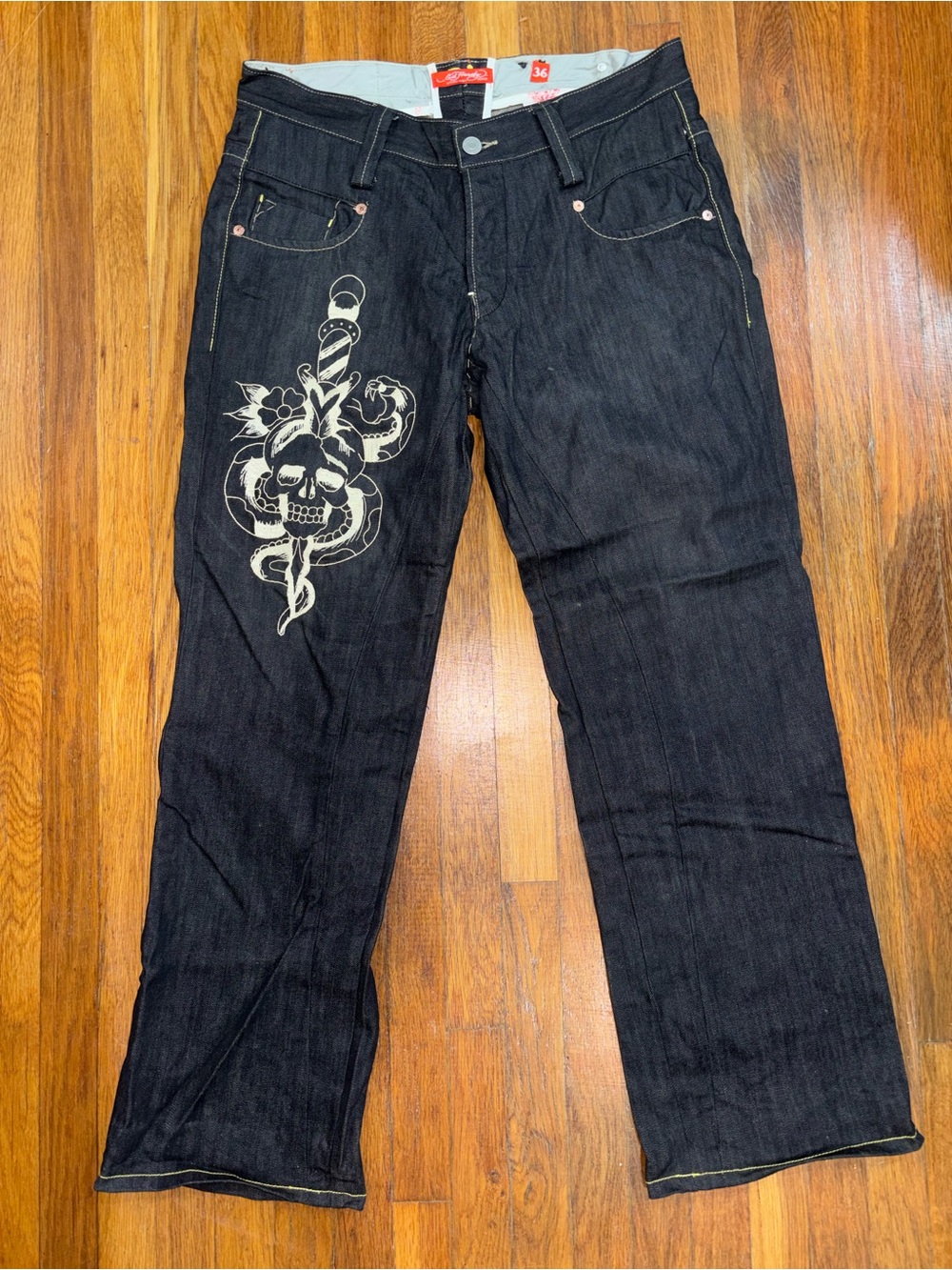 Ed Hardy Black Bootcut Jeans with Skull & Snake Graphic